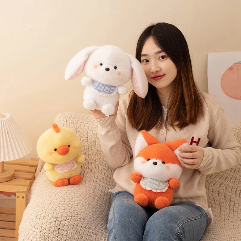 23cm Huggable White Rabbit Orange Fox Yellow Chick Bib Small Cartoon Animals Stuffed Kawaii Plushie Peluche Present
23cm Huggable White Rabbit Orange Fox Yellow Chick Bib Small Cartoon Animals Stuffed Kawaii Plushie Peluche Present