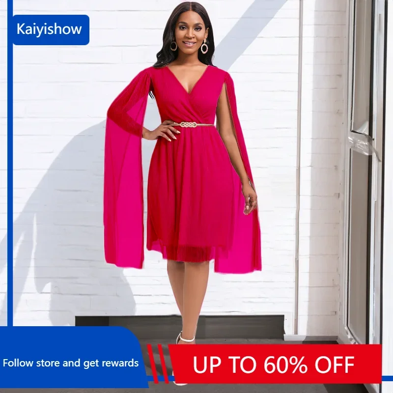 African Dresses for Women Summer Sexy African Cloak Sleeve Polyester V-neck Blue Khaki Rose Red Knee-length Dress with Belt
African Dresses for Women Summer Sexy African Cloak Sleeve Polyester V-neck Blue Khaki Rose Red Knee-length Dress with Belt