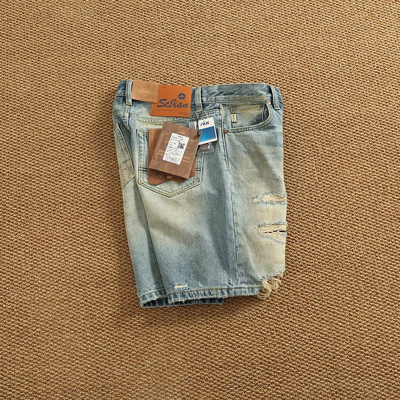 2025 new summer high-end retro ripped denim shorts for men, loose and casual, nostalgic five quarter pants
2025 new summer high-end retro ripped denim shorts for men, loose and casual, nostalgic five quarter pants