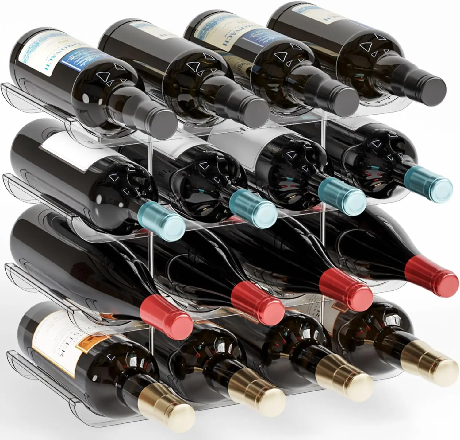 4 Tier Stackable Wine Racks Countertop,Sturdy and Durable Wine Rack Free Standing Floor for Inside Cabinet,Clear Water