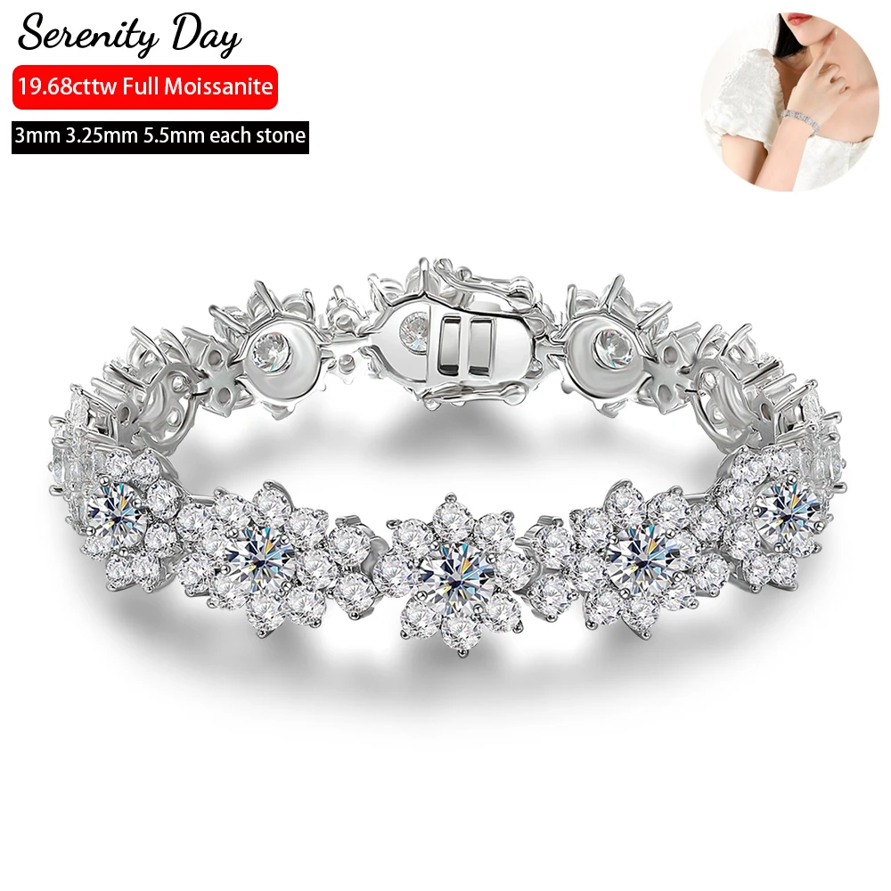 Serenity 19.68cttw Real D Color 3mm 3.25mm 5.5mm Full Moissanite Sunflower Bracelet For Women S925 Sterling Silver Fine Jewelry
Serenity 19.68cttw Real D Color 3mm 3.25mm 5.5mm Full Moissanite Sunflower Bracelet For Women S925 Sterling Silver Fine Jewelry