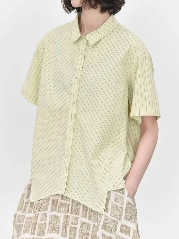 Women Green Striped Irregular Hem Big Size Blouse New Lapel Short Sleeve Shirt Fashion Tide Spring Summer
Women Green Striped Irregular Hem Big Size Blouse New Lapel Short Sleeve Shirt Fashion Tide Spring Summer