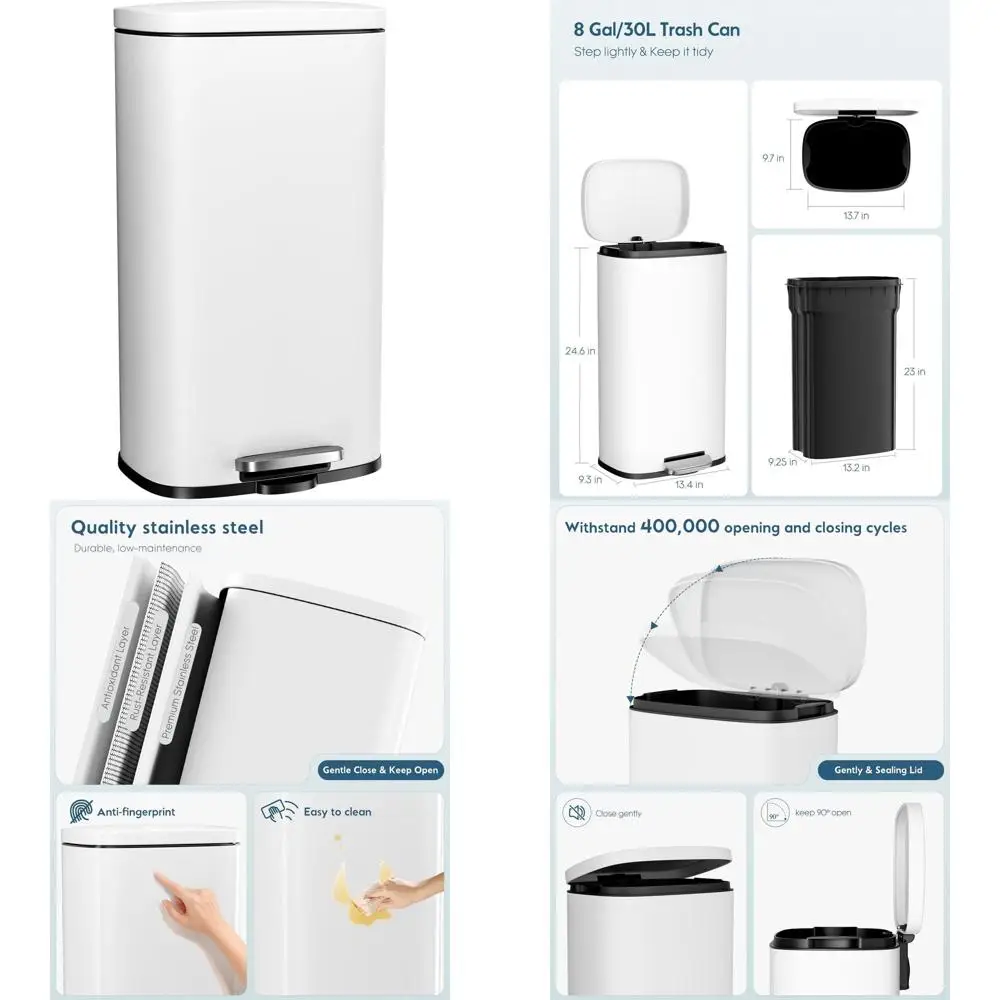 8 Gallon Stainless Steel Step Trash Can with Removable Lining and Fingerprint-Resistant Lid (White, 30L)
8 Gallon Stainless Steel Step Trash Can with Removable Lining and Fingerprint-Resistant Lid (White, 30L)