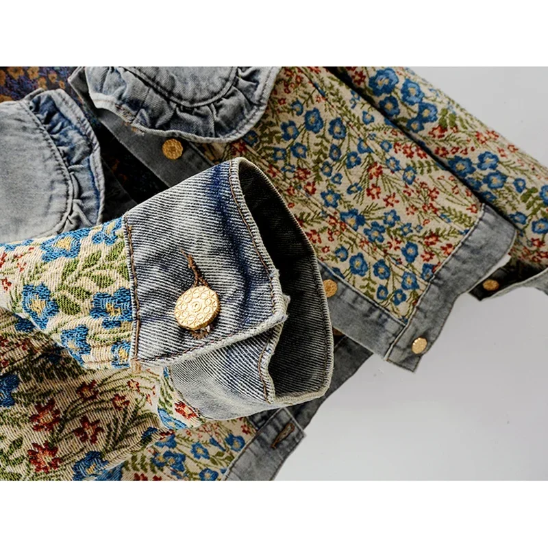Jacquard Embroidery Denim Jacket Women Slim Short Cowboy Outwear Autumn Korean Peter Pan Collar Long Sleeve Jeans Jacket Female
Jacquard Embroidery Denim Jacket Women Slim Short Cowboy Outwear Autumn Korean Peter Pan Collar Long Sleeve Jeans Jacket Female