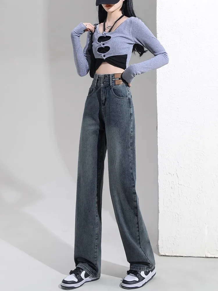 Retro High Waist Wide Leg Denim Jeans Women's Fleece Lined Loose Straight Leg Pants Autumn Winter New Style Slimming Effect
Retro High Waist Wide Leg Denim Jeans Women's Fleece Lined Loose Straight Leg Pants Autumn Winter New Style Slimming Effect