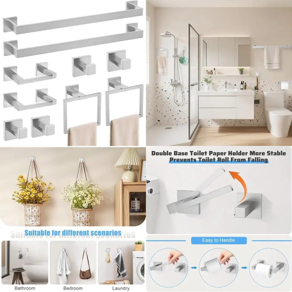 Bathroom Hardware Set Stainless Steel Brushed Nickel Towel Bar Holder Racks for Bath Accessories 10-Piece
Bathroom Hardware Set Stainless Steel Brushed Nickel Towel Bar Holder Racks for Bath Accessories 10-Piece