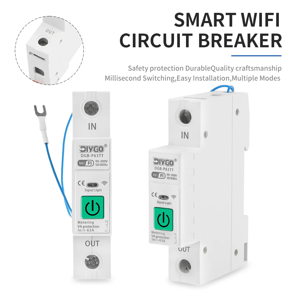WIFI автоматический выключатель TUYA умный переключатель перегрузки через напряжение защита тока реле контроля температуры счетчик энергии 1P + N
WIFI автоматический выключатель TUYA умный переключатель перегрузки через напряжение защита тока реле контроля температуры счетчик энергии 1P + N