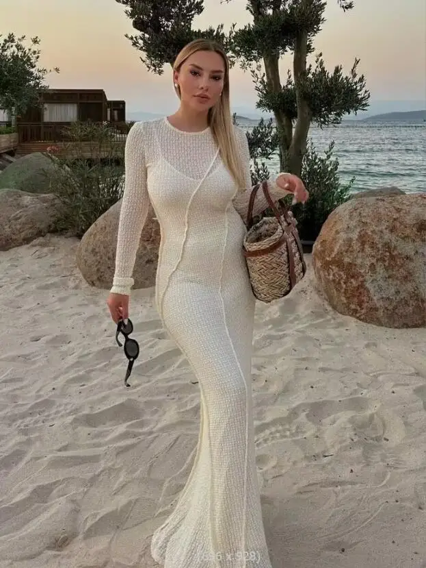 Woman Elegant Solid Full Sleeve Dresses 2024 Summer Female O-Neck Backless Streetwear Long Robe Ladies Fashion Slim Dress p1283
Woman Elegant Solid Full Sleeve Dresses 2024 Summer Female O-Neck Backless Streetwear Long Robe Ladies Fashion Slim Dress p1283