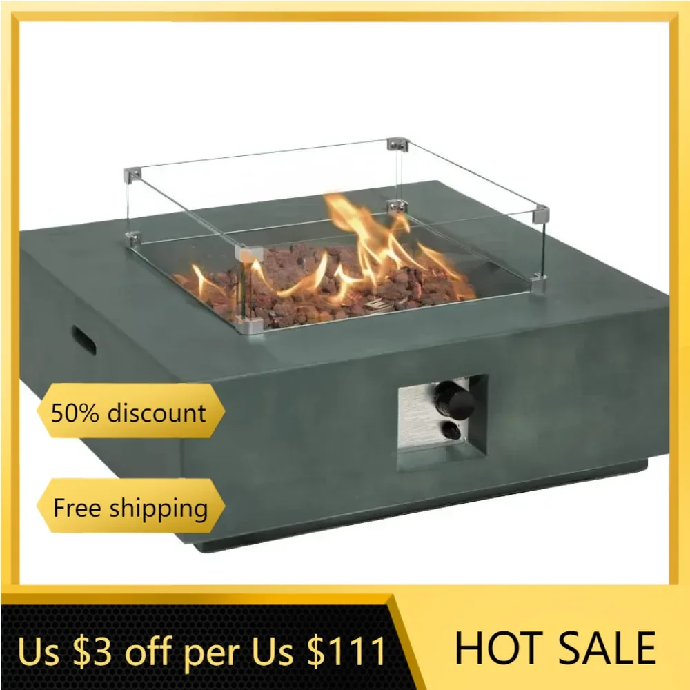 Outdoor Propane Fire Pit Coffee Table w Greyish-Green Square Faux Stone 35-inch Planter Base, 50,000 BTU Stainless Steel Burner
Outdoor Propane Fire Pit Coffee Table w Greyish-Green Square Faux Stone 35-inch Planter Base, 50,000 BTU Stainless Steel Burner