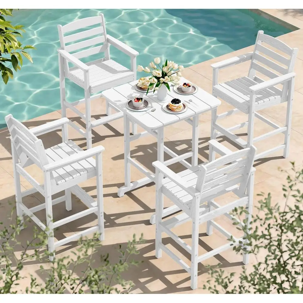 White Outdoor Patio Bar Chairs Set with Pub Table, Ideal for Balcony, Poolside, Garden
White Outdoor Patio Bar Chairs Set with Pub Table, Ideal for Balcony, Poolside, Garden