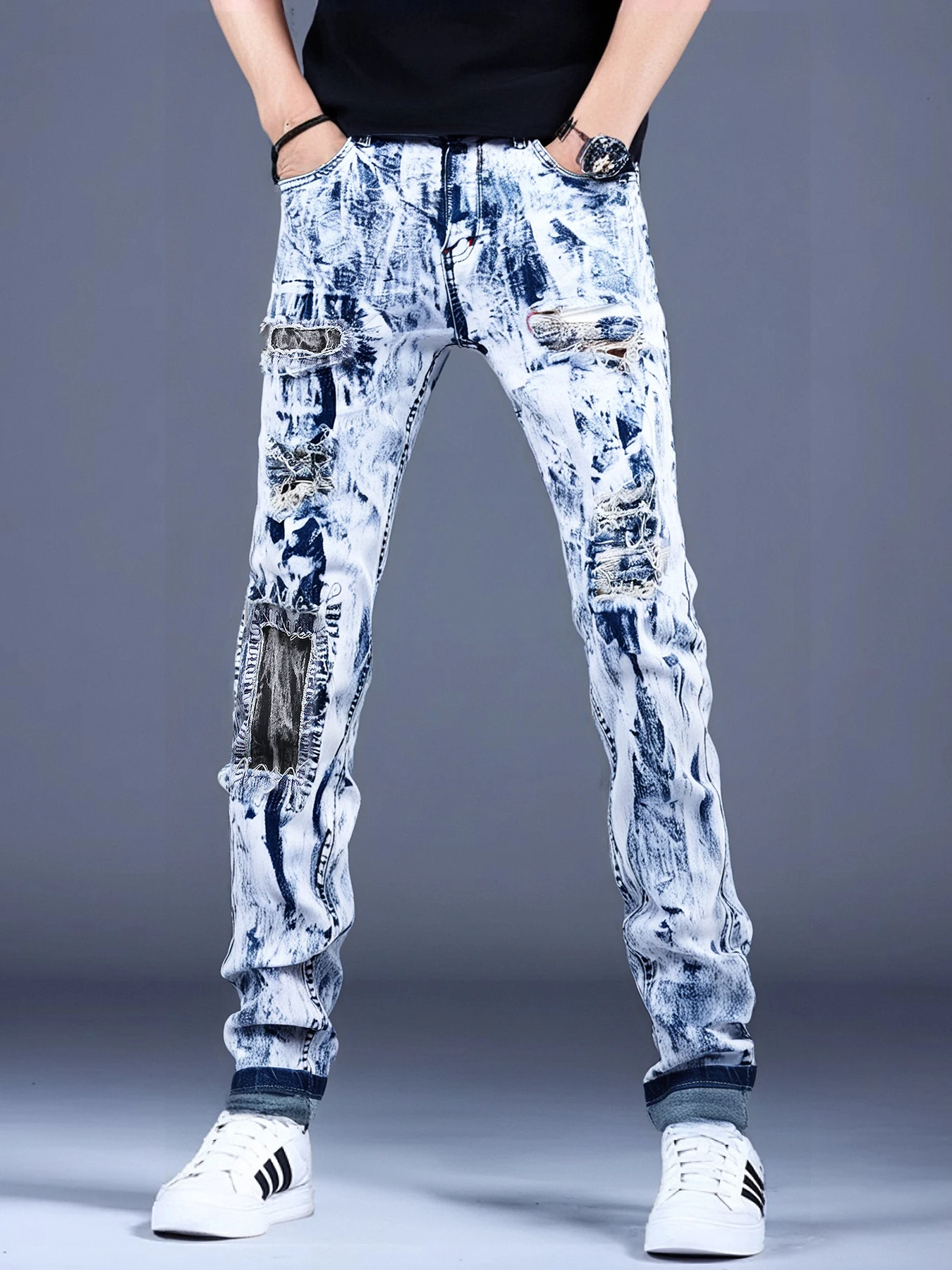Fashionable Men's Skinny Jeans High Street Designer Hole Punch Elastic Printed Denim Pants Stylish Casual Trousers for Men
Fashionable Men's Skinny Jeans High Street Designer Hole Punch Elastic Printed Denim Pants Stylish Casual Trousers for Men