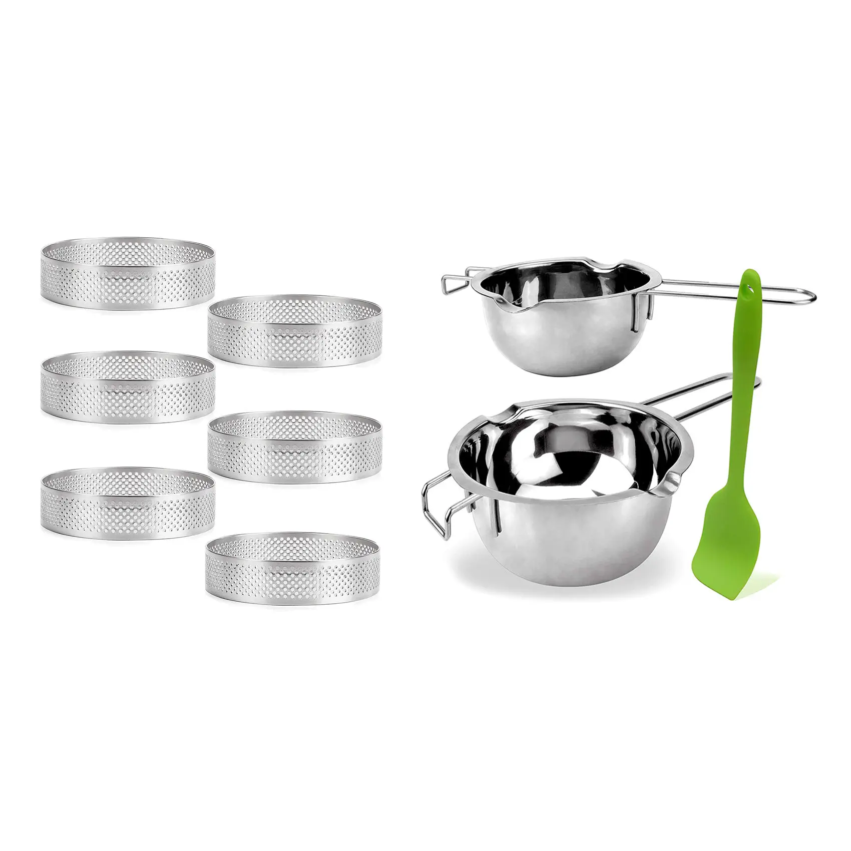 6 Pack Stainless Steel Tart Rings With 2 Pack Double Boiler Melting Pot With Silicone Spatula-A83Z
6 Pack Stainless Steel Tart Rings With 2 Pack Double Boiler Melting Pot With Silicone Spatula-A83Z