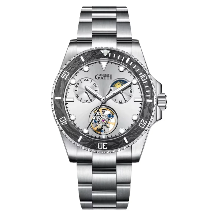 BONEST GATTI Men Automatic Watch 43mm Mechanical Wristwatch Sapphire Luminous Carbon Fiber Bezel 24 Hours Sun-Moon Dial
BONEST GATTI Men Automatic Watch 43mm Mechanical Wristwatch Sapphire Luminous Carbon Fiber Bezel 24 Hours Sun-Moon Dial
