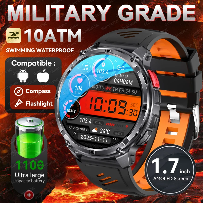 2025 New Military grade Smart Watch 1100Mah Battery Fitness Tracker 10ATM Waterproof Flashlight call Tactics Sport Bracelet Men
2025 New Military grade Smart Watch 1100Mah Battery Fitness Tracker 10ATM Waterproof Flashlight call Tactics Sport Bracelet Men