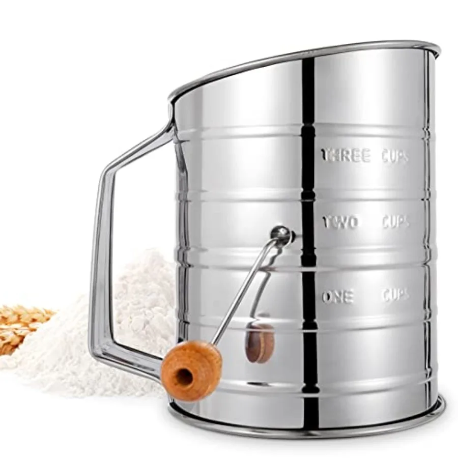 Flour Sifter, 3 Cup Flour Sifter for Baking Fine Mesh Rotary Hand Crank with Loop Agitator for Quick Sifting, Flour Sifter Stai
Flour Sifter, 3 Cup Flour Sifter for Baking Fine Mesh Rotary Hand Crank with Loop Agitator for Quick Sifting, Flour Sifter Stai