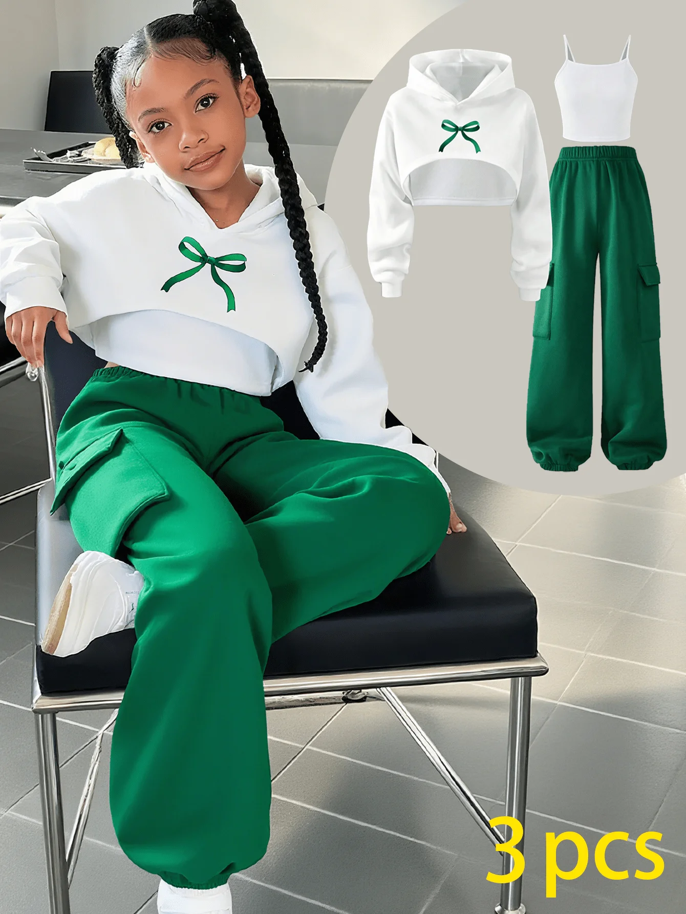 Girls' Bow Print Hoodie Long Sleeve Top With Camisole & Pants Set
Girls' Bow Print Hoodie Long Sleeve Top With Camisole & Pants Set