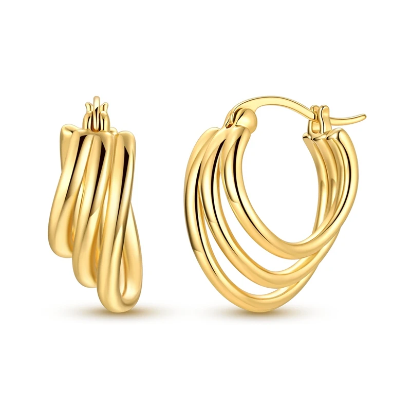 925 Sterling Silver Earrings Women Sparkling Gold Three Tier Curved Hoop Earring For Anniversary Wedding Jewelry Gifts
925 Sterling Silver Earrings Women Sparkling Gold Three Tier Curved Hoop Earring For Anniversary Wedding Jewelry Gifts