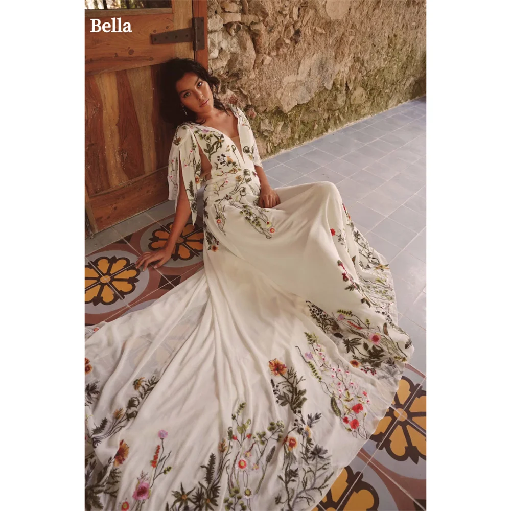 Bella V-neck Chiffon Prom Dresses Lace Appliques Mermaid فساتين سهرة Elegant Floor-length Long Train Vestidos De Fiesta 2024
Bella V-neck Chiffon Prom Dresses Lace Appliques Mermaid فساتين سهرة Elegant Floor-length Long Train Vestidos De Fiesta 2024