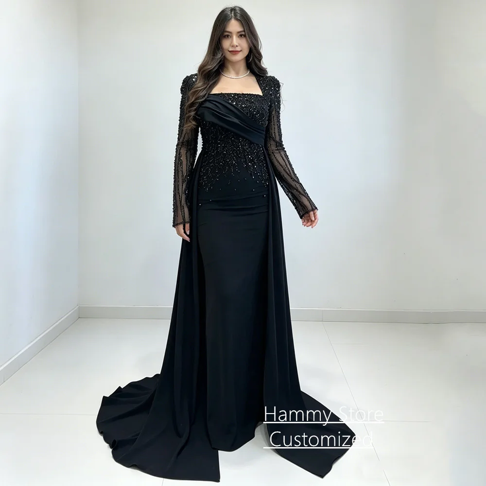 Fashion Evening Dress Customized Square Neck Long Sleeves Beading Sequin Sweep Train Mermaid Prom Gown with Train
Fashion Evening Dress Customized Square Neck Long Sleeves Beading Sequin Sweep Train Mermaid Prom Gown with Train