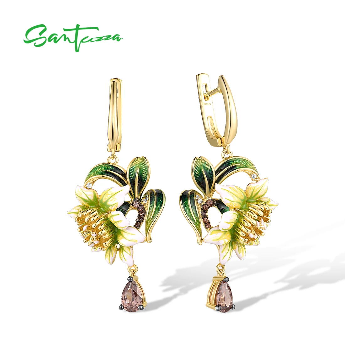 SANTUZZA Genuine 925 Sterling Silver Drop Earrings For Women Sparkling Chocolate White CZ Enamel Flower Fine Jewelry Handmade
SANTUZZA Genuine 925 Sterling Silver Drop Earrings For Women Sparkling Chocolate White CZ Enamel Flower Fine Jewelry Handmade