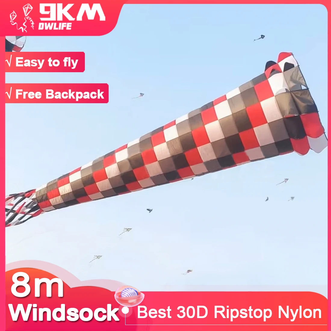 9KM 8m Spinning Windsock Line Laundry Shaped Kite Super Turbine Diameter 1.6m 30D High Quality Ripstop Nylon Fabric with Bag
9KM 8m Spinning Windsock Line Laundry Shaped Kite Super Turbine Diameter 1.6m 30D High Quality Ripstop Nylon Fabric with Bag
