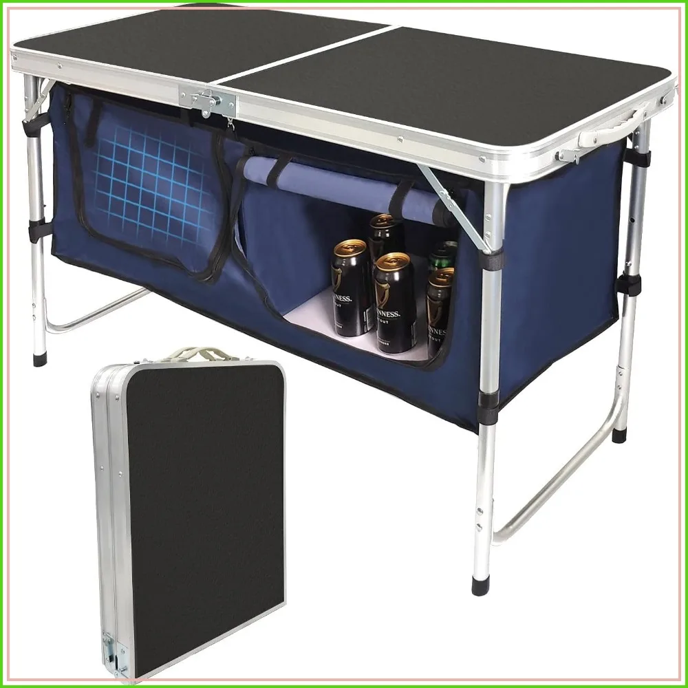 Folding Camping Table with Storage, Aluminum, Height Adjustable, Indoor/Outdoor, for Tailgating, Backyards, BBQ, Picnic
Folding Camping Table with Storage, Aluminum, Height Adjustable, Indoor/Outdoor, for Tailgating, Backyards, BBQ, Picnic