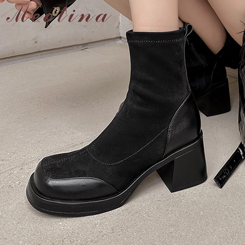 Meotina Women Genuine Leather Ankle Boot Square Toe Platform Thick High Heels Zipper Short Boot Lady Fashion Shoes Autumn Winter
Meotina Women Genuine Leather Ankle Boot Square Toe Platform Thick High Heels Zipper Short Boot Lady Fashion Shoes Autumn Winter