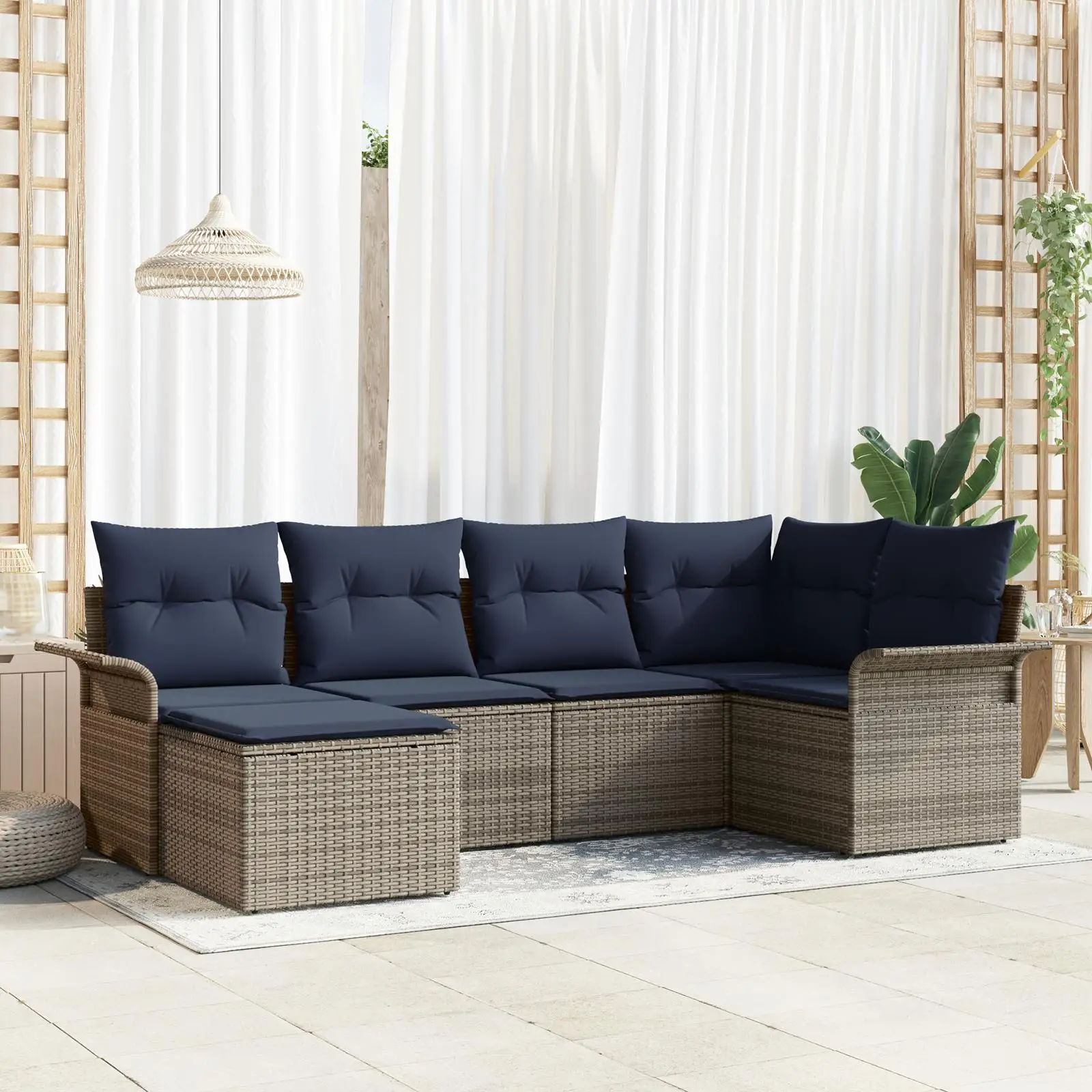 6 Piece Light Grey Poly Rattan Garden Sofa Set with Cushions Outdoor Furniture Lounge Seating
6 Piece Light Grey Poly Rattan Garden Sofa Set with Cushions Outdoor Furniture Lounge Seating