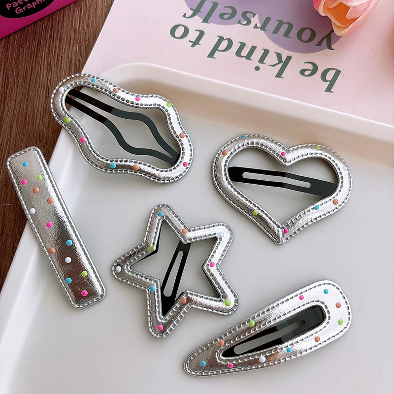 6pcs New Dot Spot Baby Pu Leather Hair Clips Snaps Hairpins Kids Star Heart Shape Hairpins BB Barrettes for Girls Headwear
6pcs New Dot Spot Baby Pu Leather Hair Clips Snaps Hairpins Kids Star Heart Shape Hairpins BB Barrettes for Girls Headwear