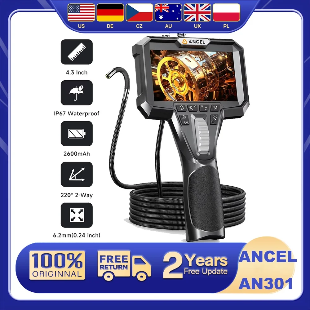 Endoscope IP67 Waterproof Inspection Tools ANCEL AN301 with 4.3 inch Screen HD1080P 6.2mm Lens Pipe Sewer Car Camera Borescope
Endoscope IP67 Waterproof Inspection Tools ANCEL AN301 with 4.3 inch Screen HD1080P 6.2mm Lens Pipe Sewer Car Camera Borescope