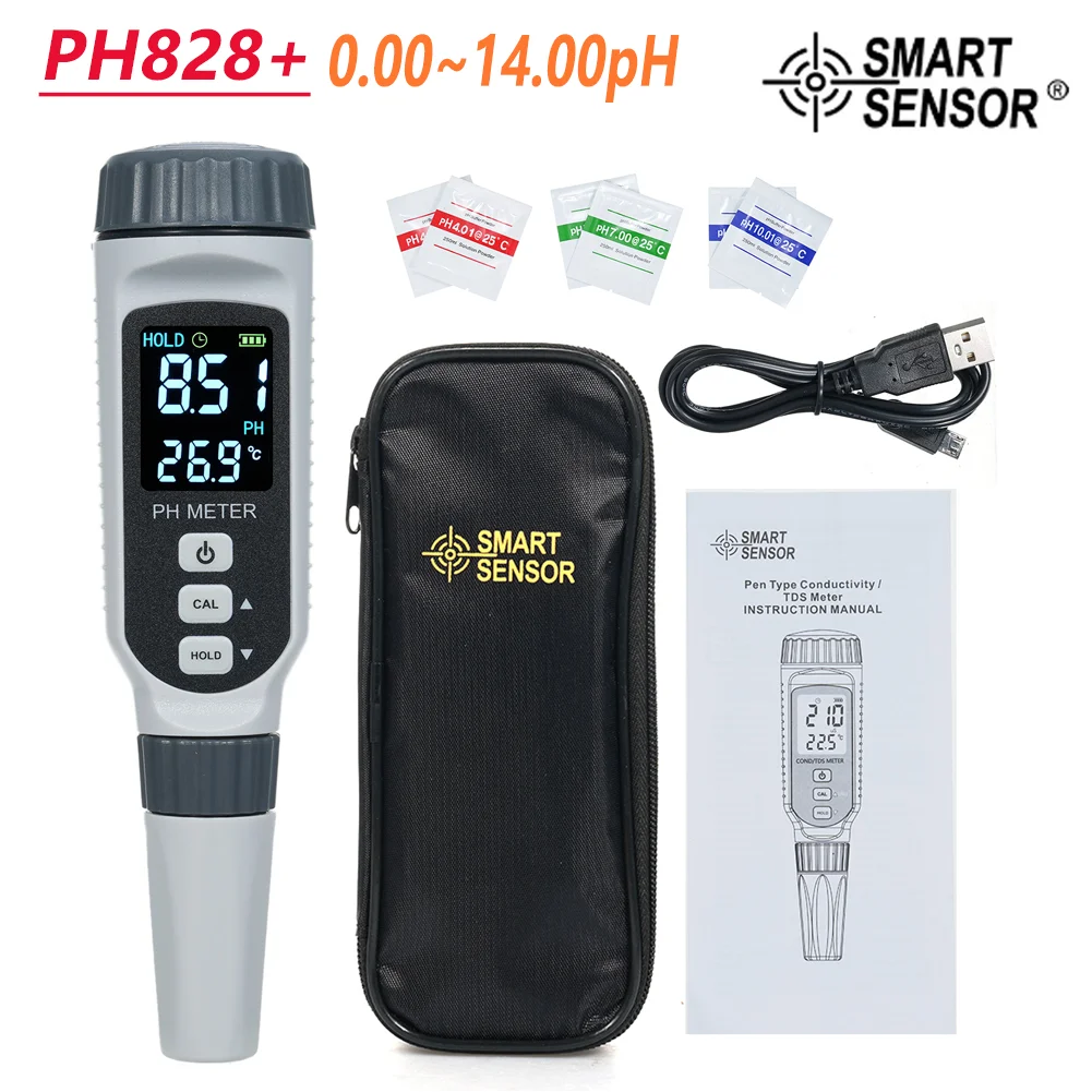 SMART SENSOR PH828+ Digital pH Meter Waterproof Water Quality Tester Water Test Meter for Drinking Swimming Pool Hydroponic
SMART SENSOR PH828+ Digital pH Meter Waterproof Water Quality Tester Water Test Meter for Drinking Swimming Pool Hydroponic