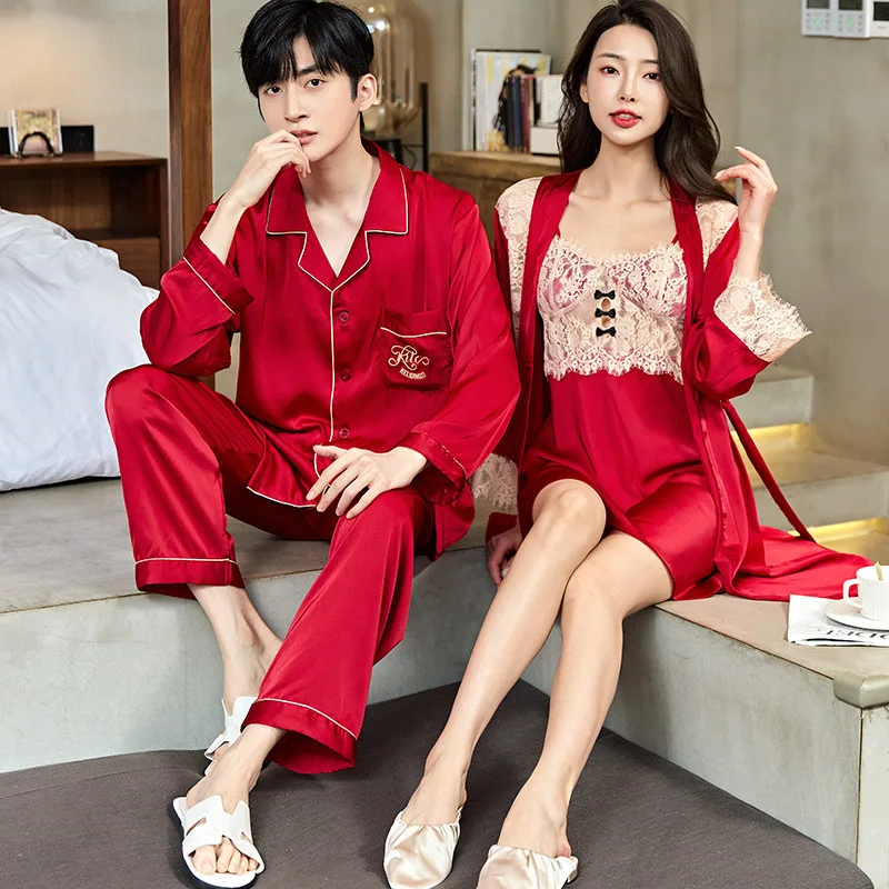 Sleepwear Couple Pajama Burgundy Satin Lace Pyjama 2 Piece Set Pijama Long Sleeve Loungewear Wedding Nightwear
Sleepwear Couple Pajama Burgundy Satin Lace Pyjama 2 Piece Set Pijama Long Sleeve Loungewear Wedding Nightwear