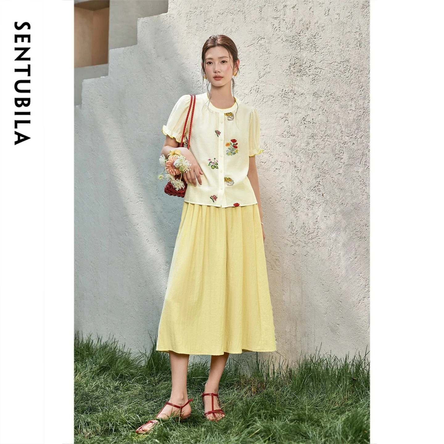 SENTUBILA Women's Two-Piece Set 2026 Summer Crew Neck Embroidered Loose Shirt Elastic Waist Skirt Prairie-Style Outfit 162ZI7334
SENTUBILA Women's Two-Piece Set 2026 Summer Crew Neck Embroidered Loose Shirt Elastic Waist Skirt Prairie-Style Outfit 162ZI7334