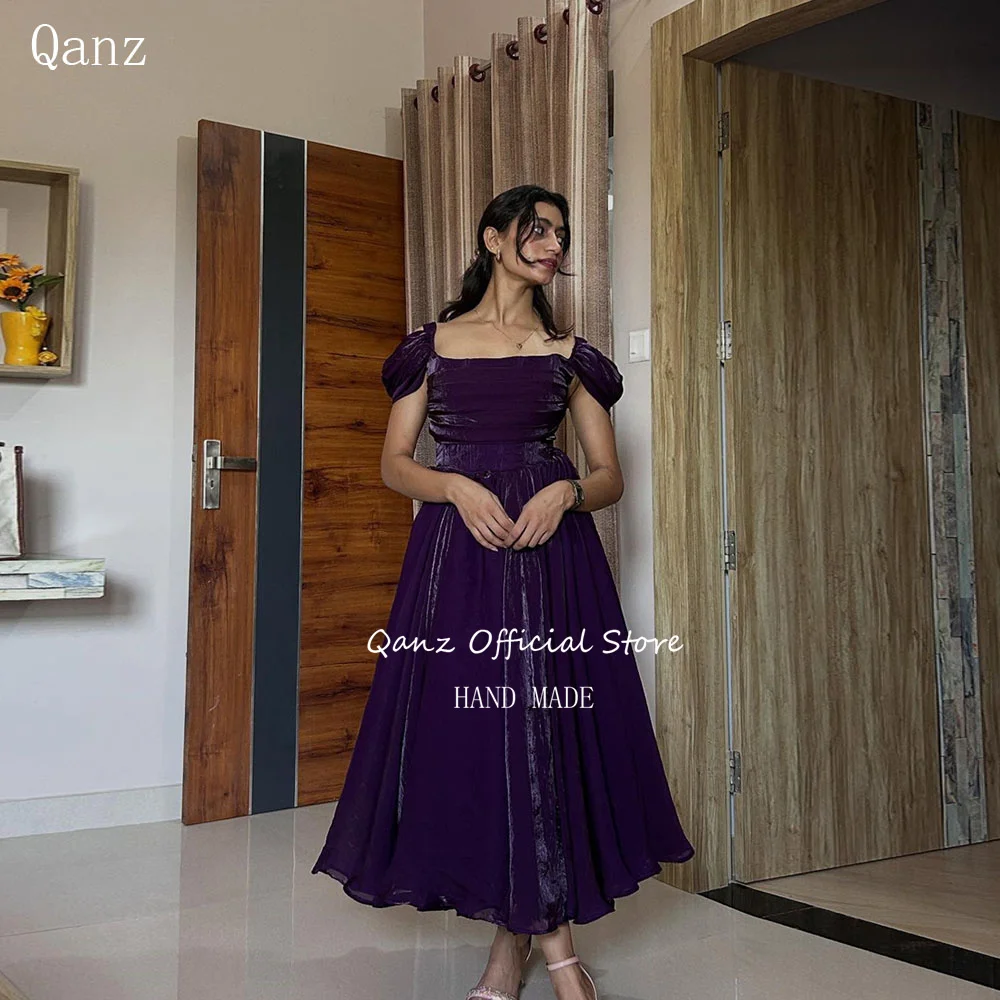 Qanz Purple Off The Shoulder Prom Dress Bakless Formal Evening Gowns Women A Line Tea Length Wedding Guest Dresses Customized
Qanz Purple Off The Shoulder Prom Dress Bakless Formal Evening Gowns Women A Line Tea Length Wedding Guest Dresses Customized