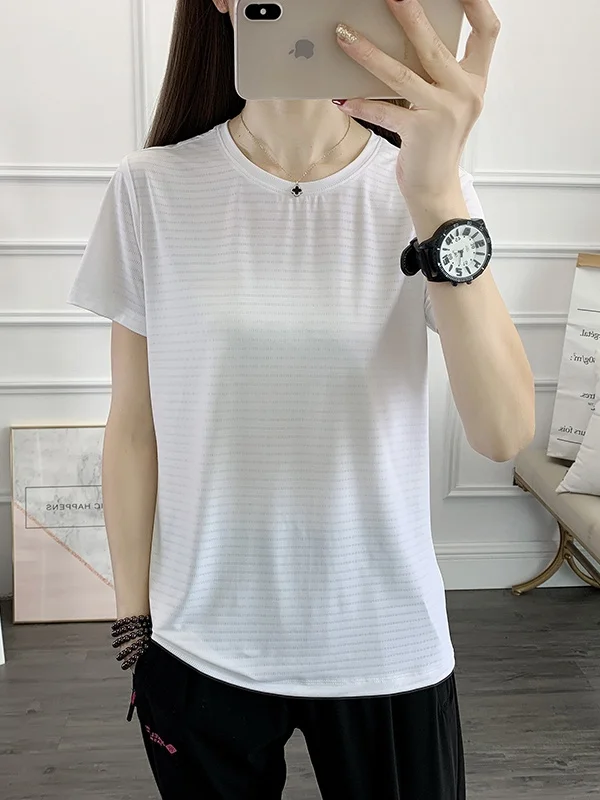 Женская летняя футболка из быстросохнущего ледяного шелка с коротким рукавом для йоги, фитнеса, бега, спорта, уличного стиля, облегающая
Женская летняя футболка из быстросохнущего ледяного шелка с коротким рукавом для йоги, фитнеса, бега, спорта, уличного стиля, облегающая