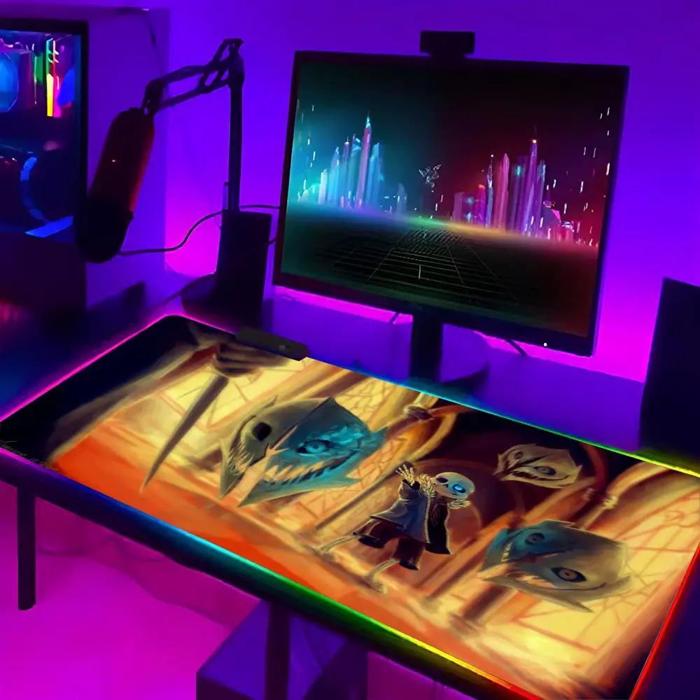Undertale Sans Frisk Mouse Pad LED RGB Keyboard Cover Desk Mat Colorful Surface Waterproof Computer Game Mouse Mat