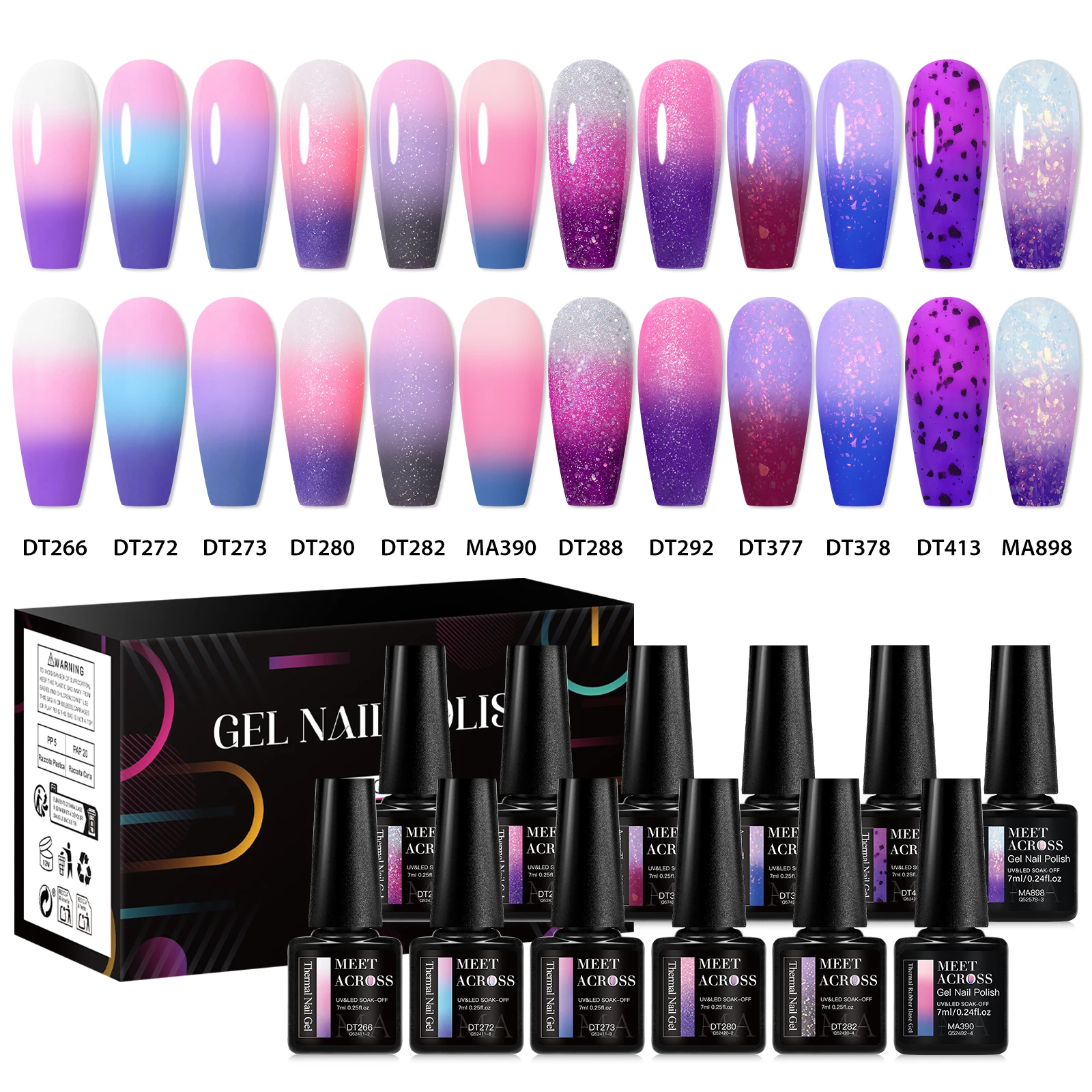 12pcs Thermal Gel Nail Polish Set Temperature Color Changing UV Gel Semi Permanent Soak Off Varnish Nails Manicure Nail Supplies
12pcs Thermal Gel Nail Polish Set Temperature Color Changing UV Gel Semi Permanent Soak Off Varnish Nails Manicure Nail Supplies