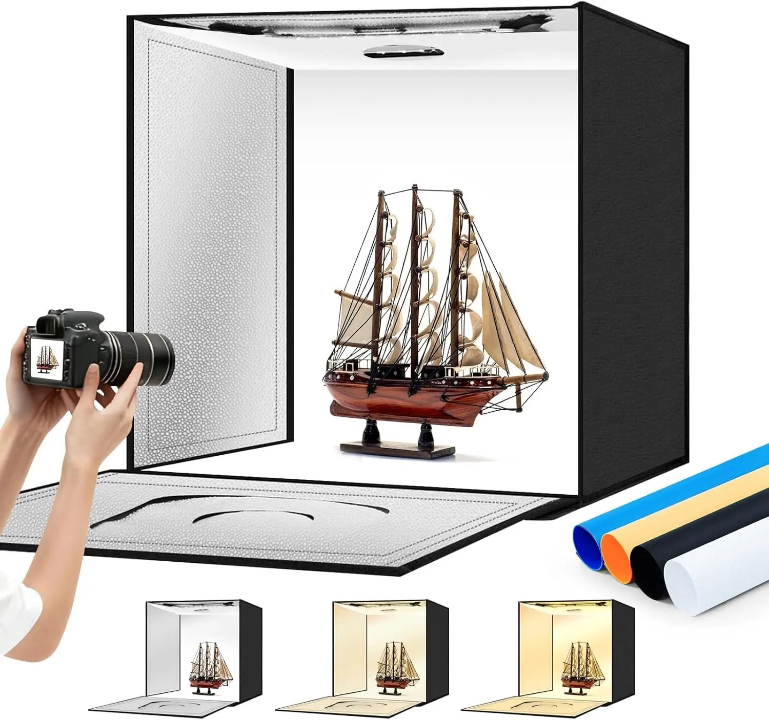 20x20 Foldable LED Light Box with 4 Color Backdrops, Adjustable Brightness 3000-6500K for Photography
20x20 Foldable LED Light Box with 4 Color Backdrops, Adjustable Brightness 3000-6500K for Photography