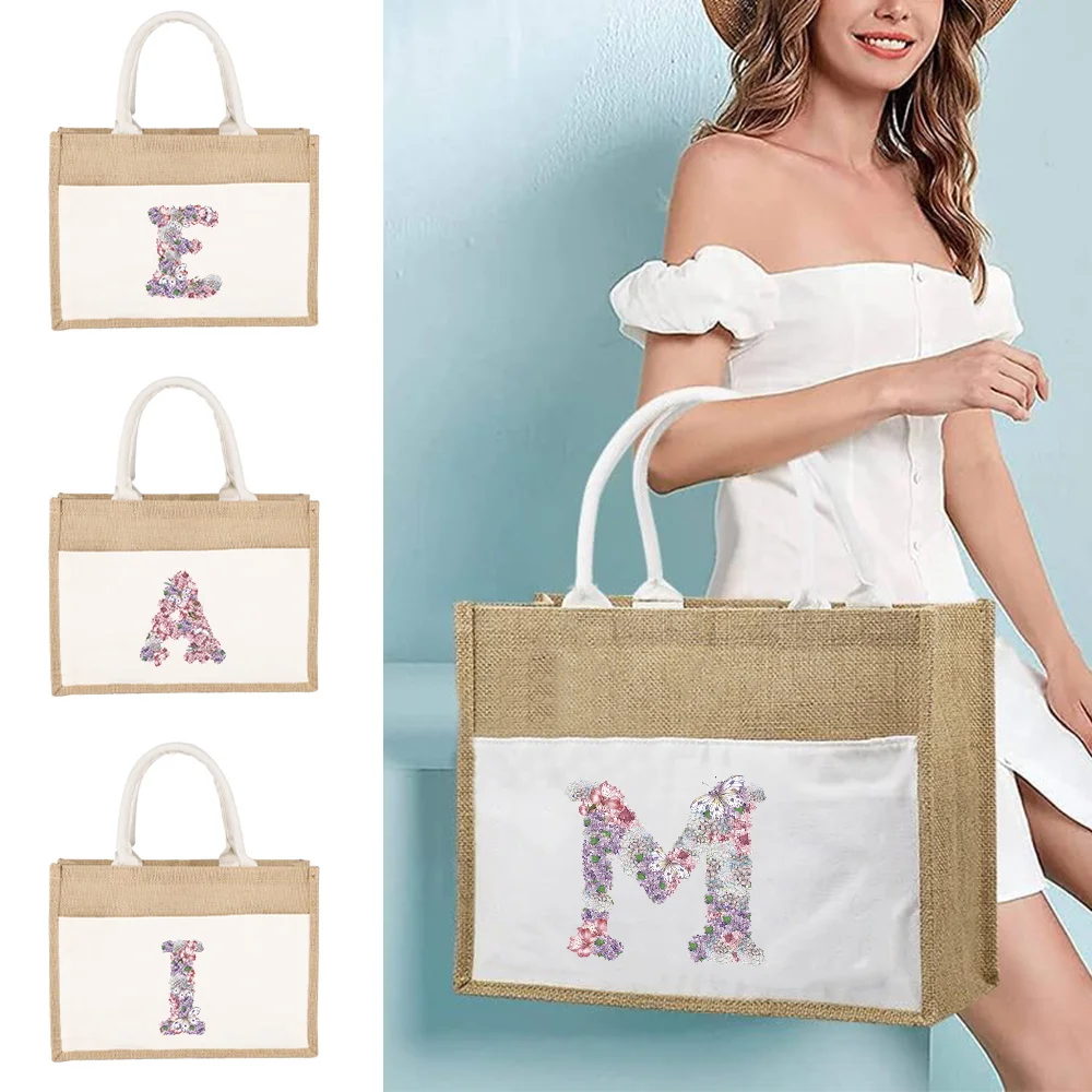 Jute Handbag Linen Shoulder Bag Letters Composed of Flowers and Butterflies Bags Women Shopping Pouch Tote Laminated Bags 2023
Jute Handbag Linen Shoulder Bag Letters Composed of Flowers and Butterflies Bags Women Shopping Pouch Tote Laminated Bags 2023
