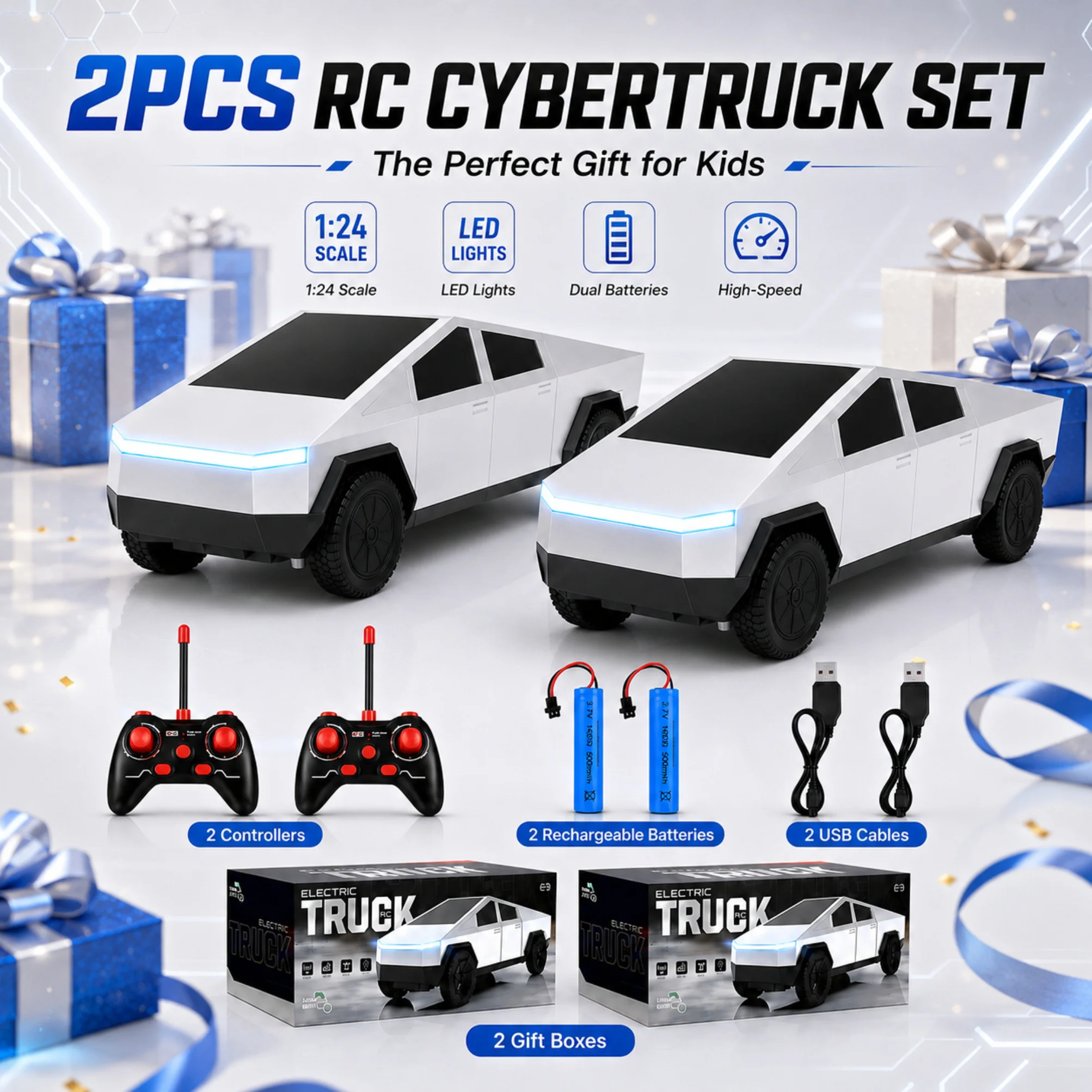 1:24 Remote Control Cyber Truck High Speed RC Car All Terrain Off-Road Vehicle with LED Lights Toy Gift for Kids Boys Girls 6+
1:24 Remote Control Cyber Truck High Speed RC Car All Terrain Off-Road Vehicle with LED Lights Toy Gift for Kids Boys Girls 6+