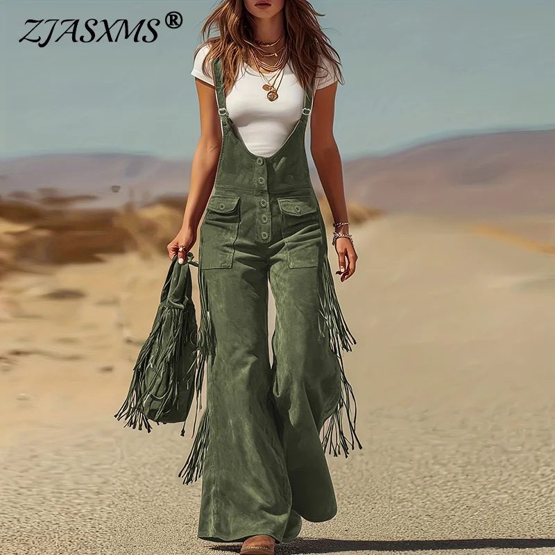 2026 Spring Sexy Wide Leg Trousers Tassel Jumpsuit Woman Retro Solid Suede Button Overalls Summer U Strappy Bodysuit Lady Romper
2026 Spring Sexy Wide Leg Trousers Tassel Jumpsuit Woman Retro Solid Suede Button Overalls Summer U Strappy Bodysuit Lady Romper