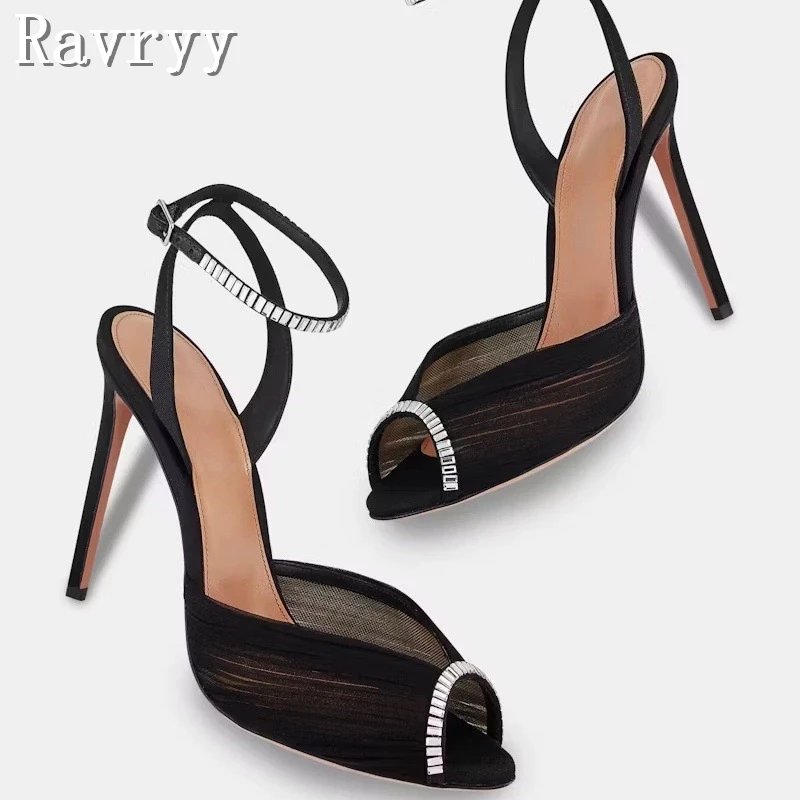 Black Mesh Rhinestone Women Sandals Summer New Fashion Peep Toe Thin High Heels Party Wedding Dress Stiletto Shoes
Black Mesh Rhinestone Women Sandals Summer New Fashion Peep Toe Thin High Heels Party Wedding Dress Stiletto Shoes