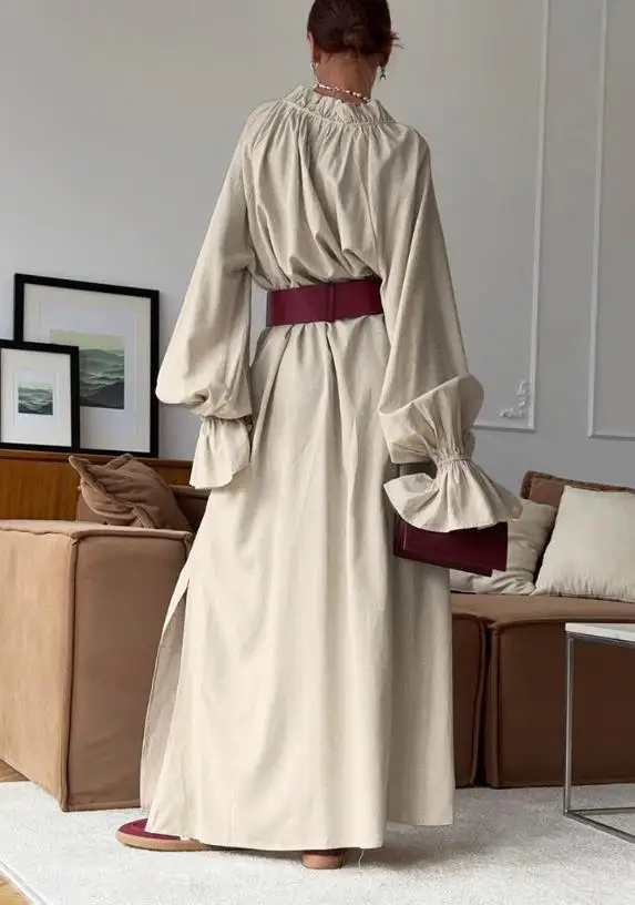 Elegant Women's Dress 2026 New Commuting Long Linen Dress with Slit and Lace Up Long Skirt Fashionable Retro Dress for Women 
Elegant Women's Dress 2026 New Commuting Long Linen Dress with Slit and Lace Up Long Skirt Fashionable Retro Dress for Women