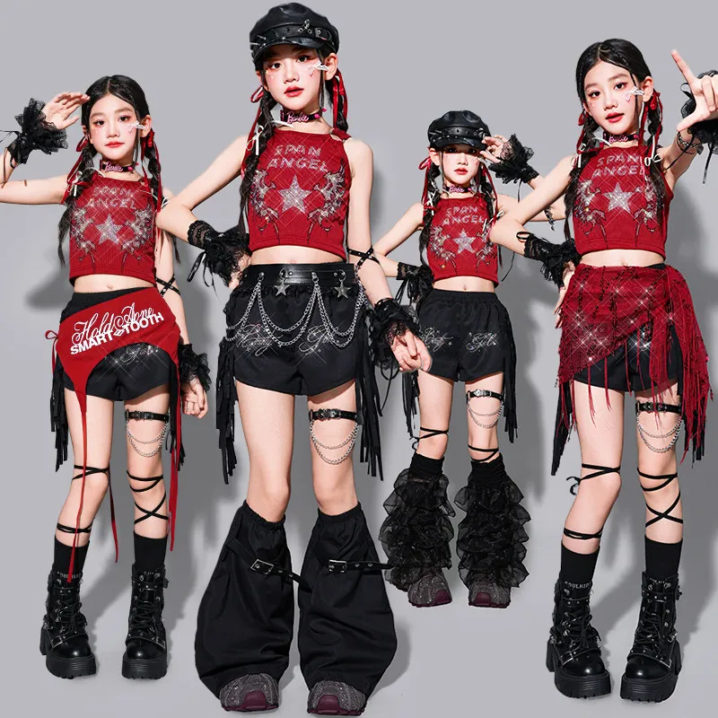 New Jazz Dance Costume Girl Fashion Kpop Stage Outfit Red Tank Top Black Shorts Kid Runways Performance Clothes Streetwear 3883
New Jazz Dance Costume Girl Fashion Kpop Stage Outfit Red Tank Top Black Shorts Kid Runways Performance Clothes Streetwear 3883