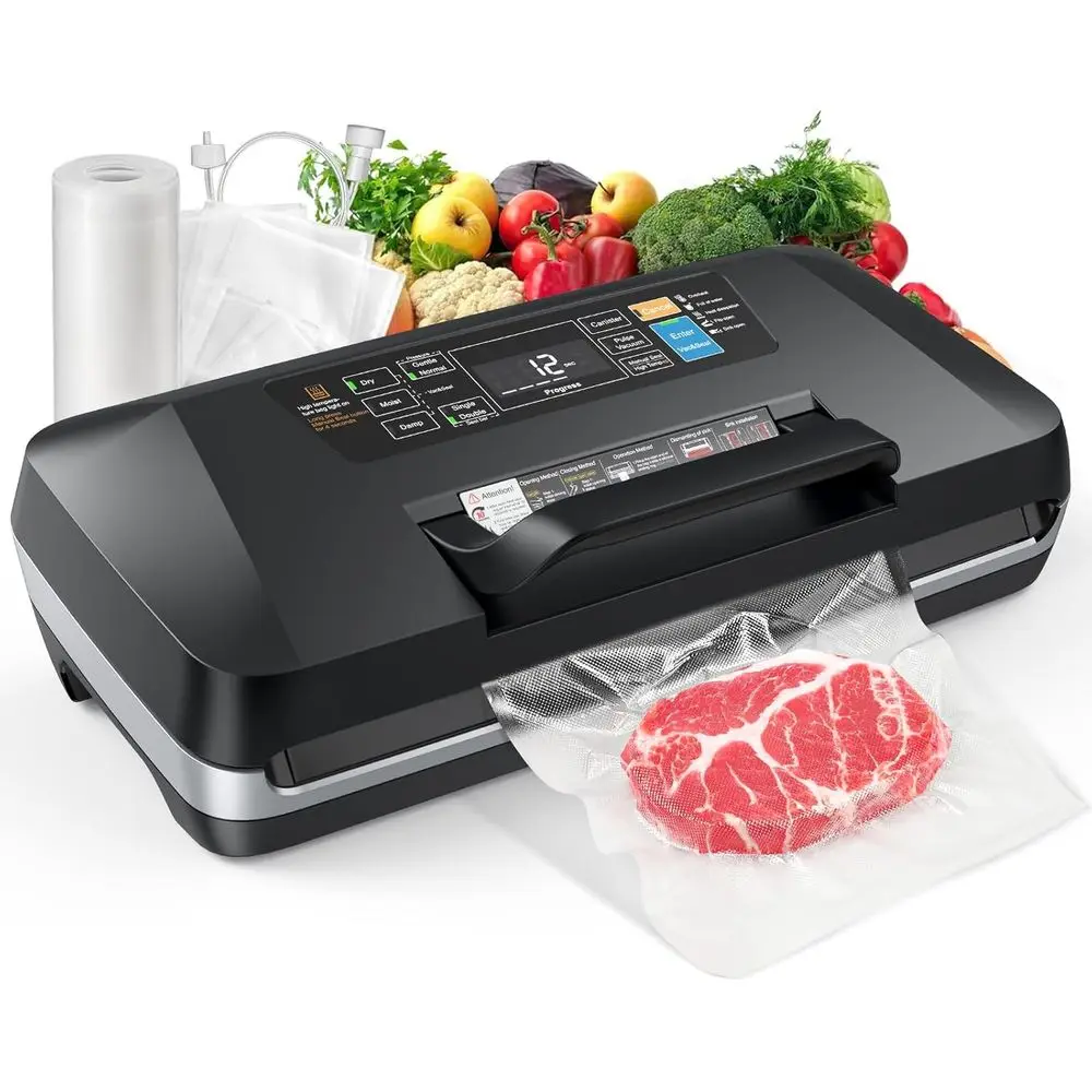 Commercial Grade Automatic Vacuum Sealer with 95KPa Suction, Wet/Dry Food Compatible, Built-in Cutter, 1 Roll & 10 Bags, 230W Do
Commercial Grade Automatic Vacuum Sealer with 95KPa Suction, Wet/Dry Food Compatible, Built-in Cutter, 1 Roll & 10 Bags, 230W Do