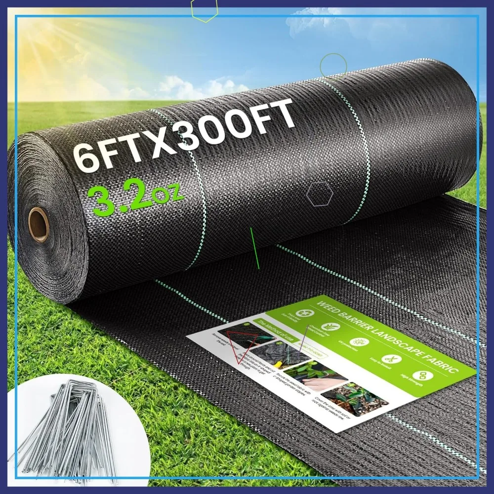 Weed Barrier Fabric 6x300ft, Heavy Duty Woven Geotextile, High Permeability Ground Cover with 20 Pegs
Weed Barrier Fabric 6x300ft, Heavy Duty Woven Geotextile, High Permeability Ground Cover with 20 Pegs