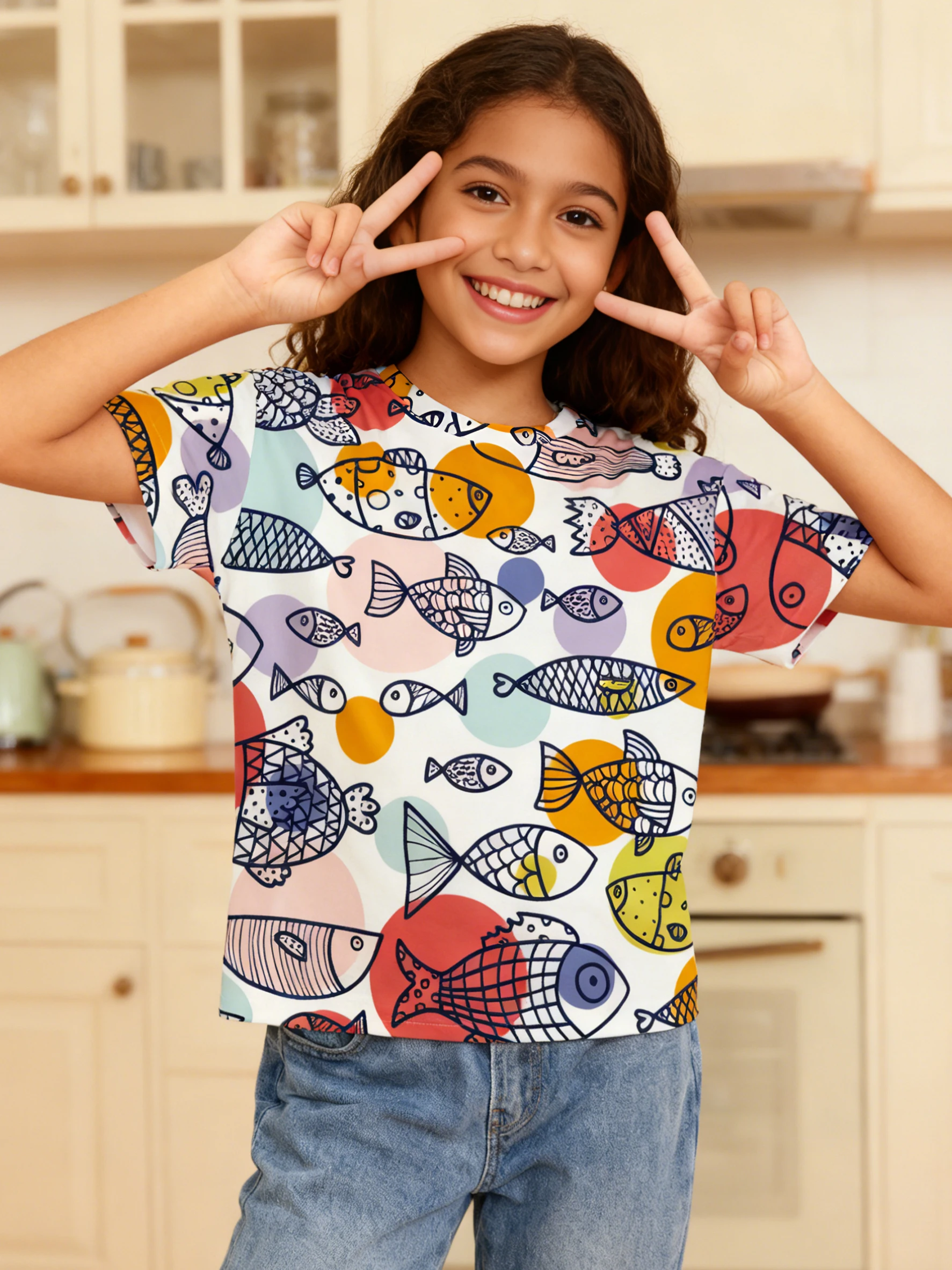 Colorful fish pattern children's short sleeves, bright fun print
Colorful fish pattern children's short sleeves, bright fun print