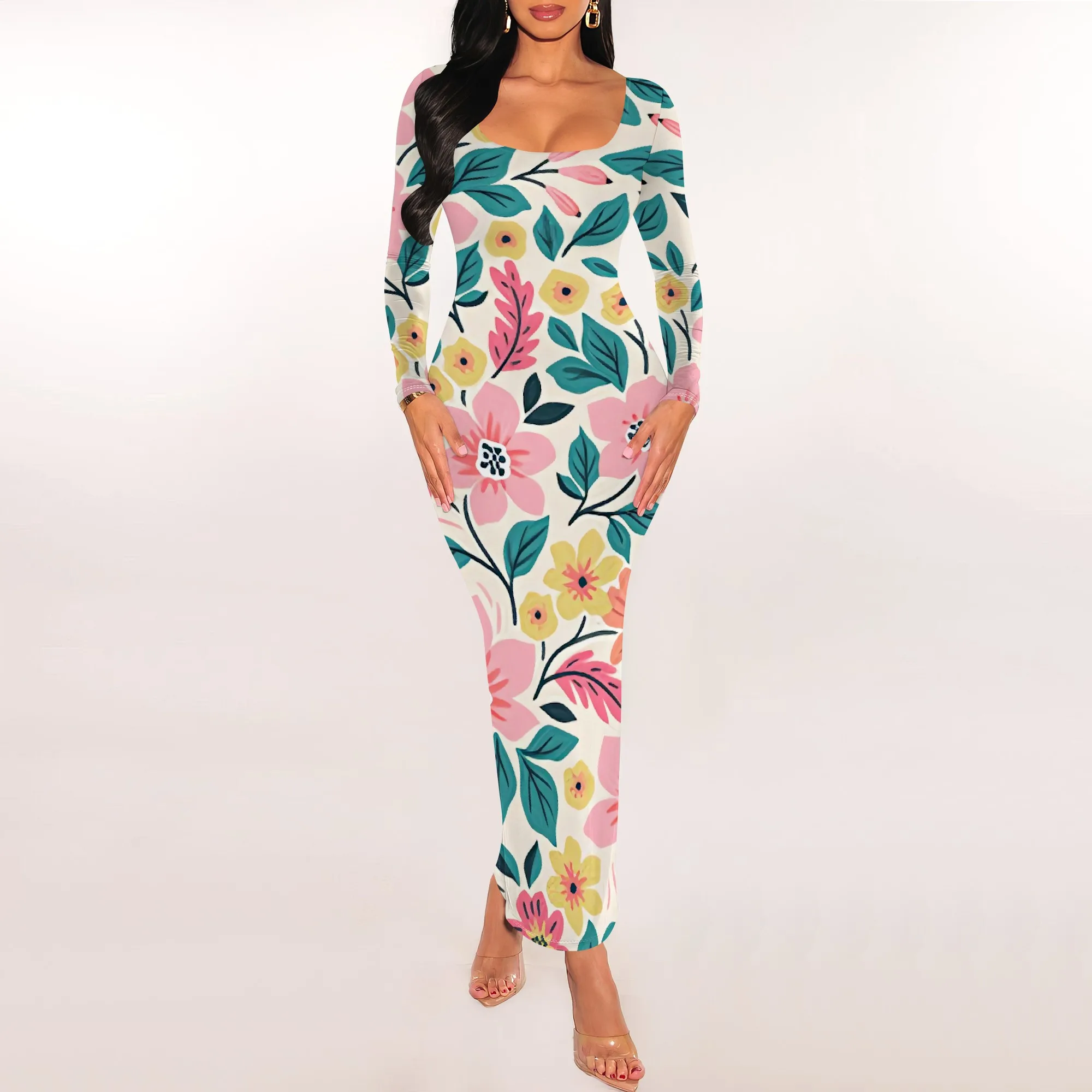 Bright Floral Print Bodycon Maxi Dress Colorful Long Sleeve Scoop Neck Spring Outfits
Bright Floral Print Bodycon Maxi Dress Colorful Long Sleeve Scoop Neck Spring Outfits