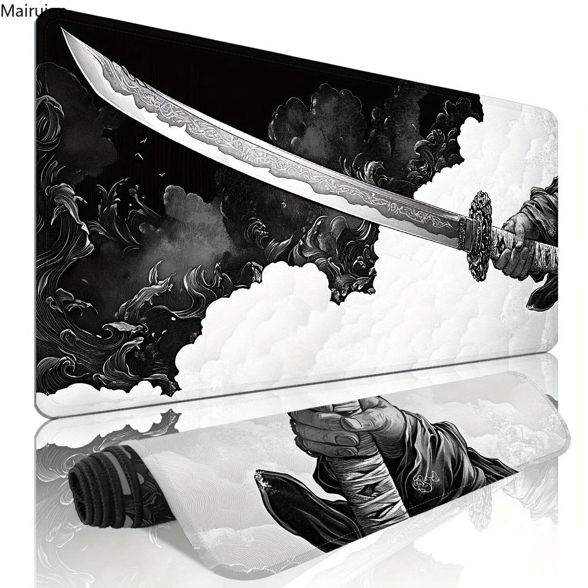 A samurai sword designed large mouse mat with non-slip and washable rubber base, game accessories for a desk
A samurai sword designed large mouse mat with non-slip and washable rubber base, game accessories for a desk