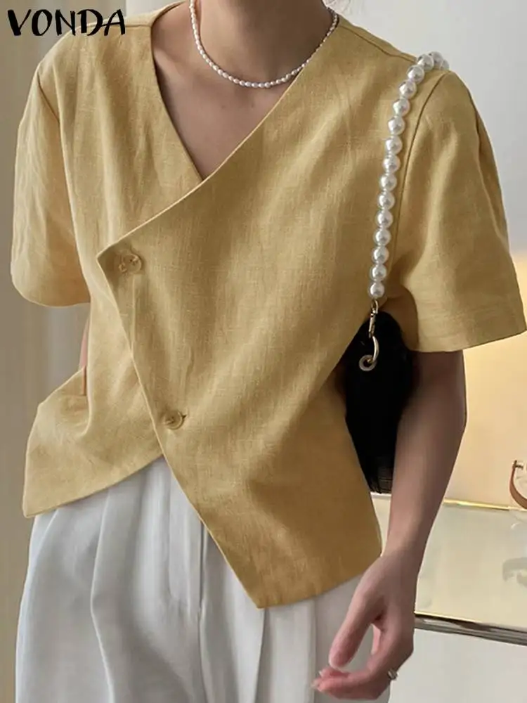 Women Shirts Sexy V Neck Summer Tops 2023 VONDA Casual Solid Color Shirts Fashion Short Sleeve Elegant Blouse Oversized Blusas
Women Shirts Sexy V Neck Summer Tops 2023 VONDA Casual Solid Color Shirts Fashion Short Sleeve Elegant Blouse Oversized Blusas